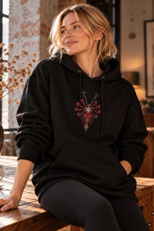 Czarna bluza z kapturem parzenica góralska unisex