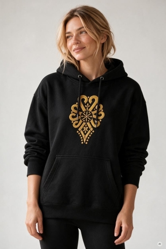 Czarna bluza z kapturem parzenica góralska żółta unisex