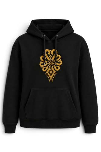 Czarna bluza z kapturem parzenica góralska żółta unisex kangurka