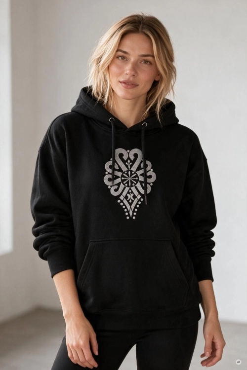 Czarna bluza z kapturem parzenica góralska szara unisex