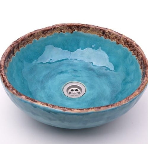 Ceramiczna umywalka nablatowa turkus z koronką