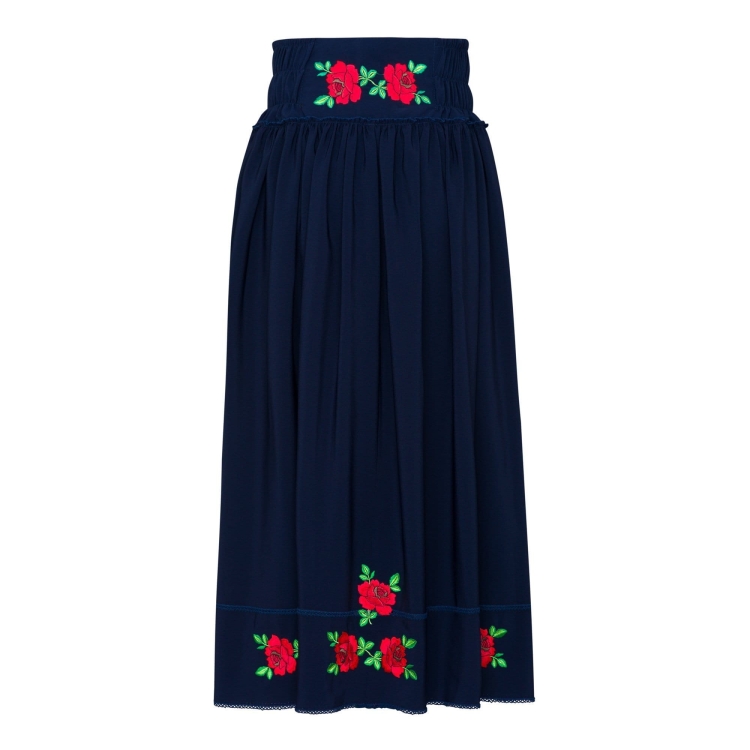 Granatowa długa spódnica haftowane róże ludowe