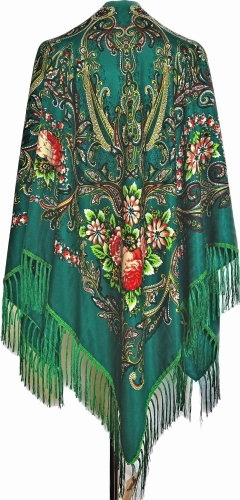 Słowiańska tradycyjna chusta 130x130 wełna zielona