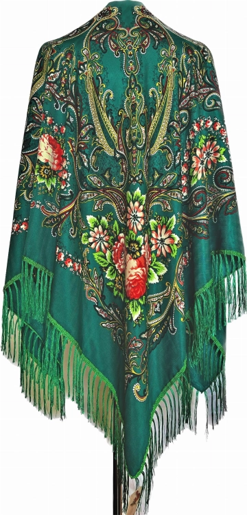 Słowiańska tradycyjna chusta 130x130 wełna zielona