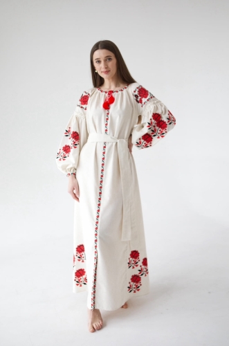 Słowiańska sukienka haftowana Folk kwiaty