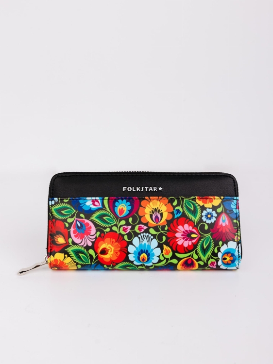 Damski portfel folk łowicki czarny