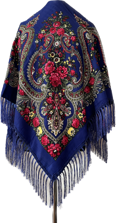 Granatowa chusta w kwiaty 110x110