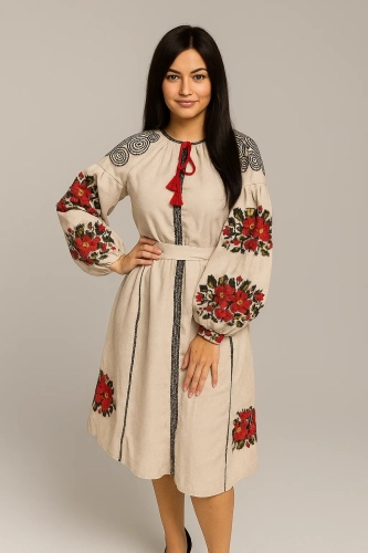 Słowiańska sukienka z haftami kwiaty