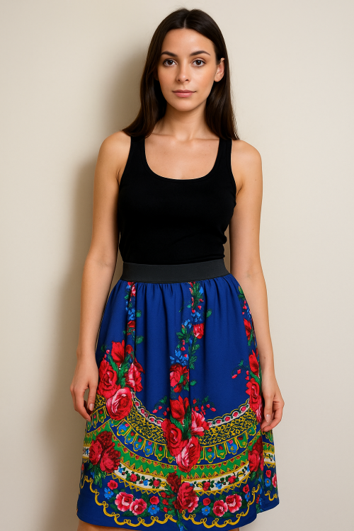 Tradycyjna góralska spódnica ludowa folk niebieska