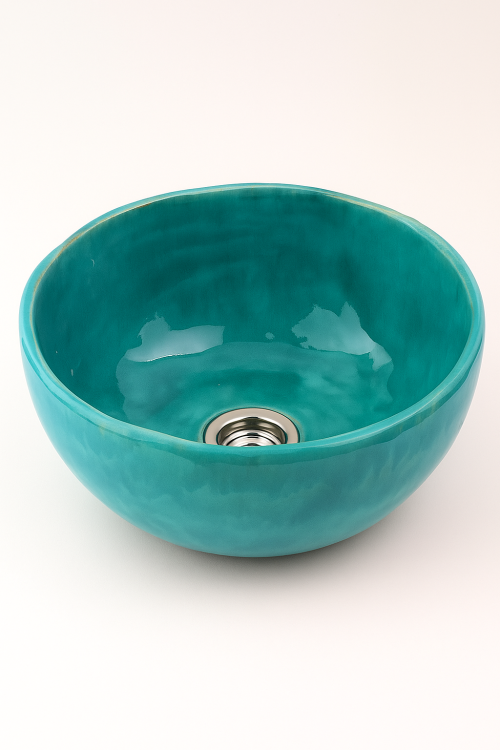 Ceramiczna umywalka nablatowa ręcznie robiona turkusowa