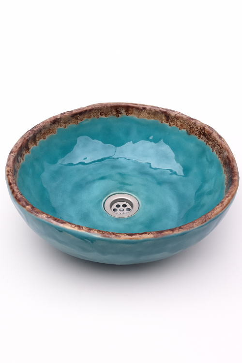 Ceramiczna umywalka nablatowa turkus z koronką