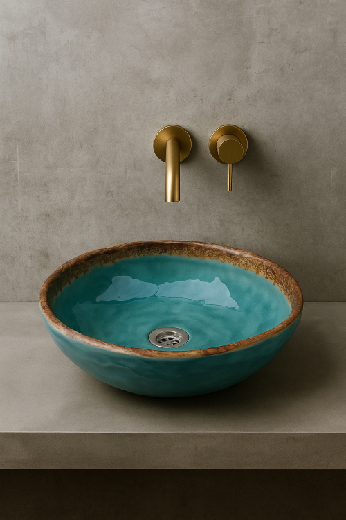Ceramiczna umywalka nablatowa turkus z koronką 38 cm