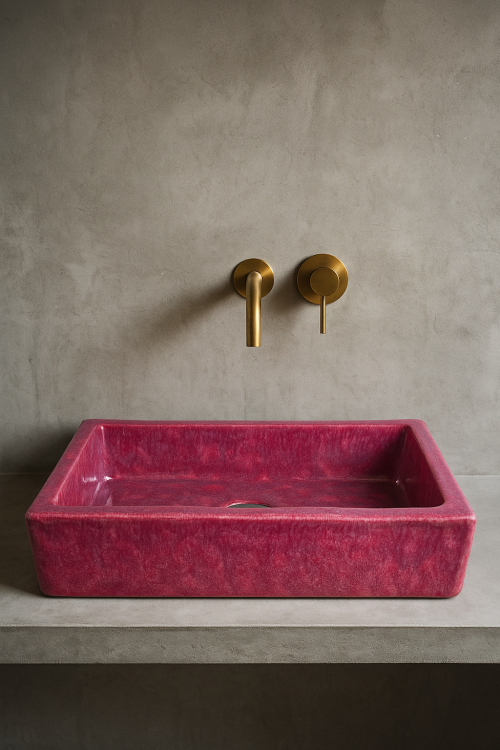 Duża prostokątna umywalka różowa