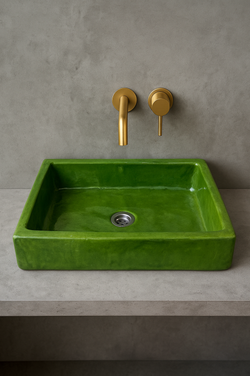 Duża prostokątna umywalka zielona 47 x 33 cm