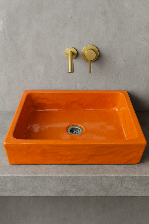 Duża prostokątna umywalka pomarańczowa 47 x 33 cm
