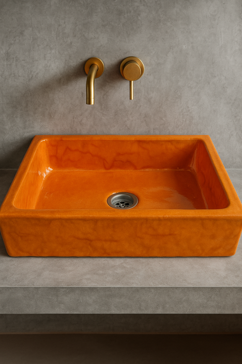 Duża prostokątna umywalka pomarańczowa 47 x 33 cm