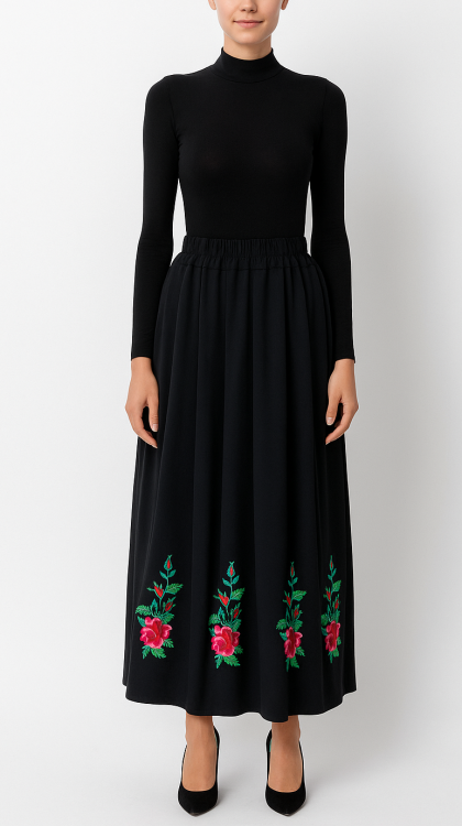 Ludowa spódnica z haftami kontrafałdy