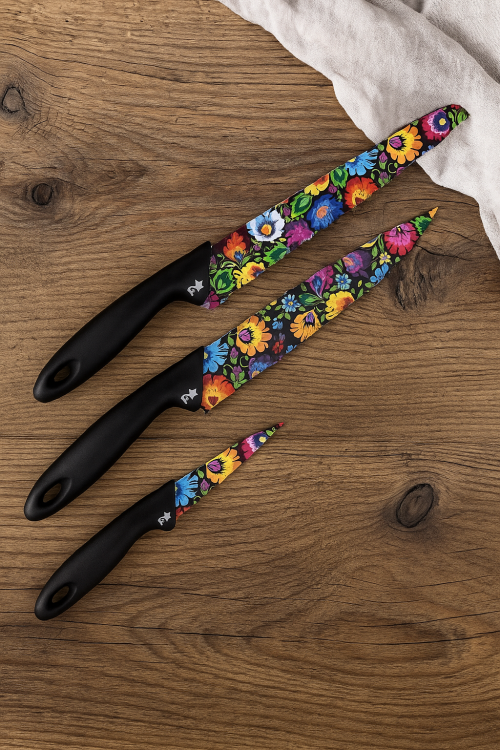 Zestaw noże kuchenne czarne łowickie