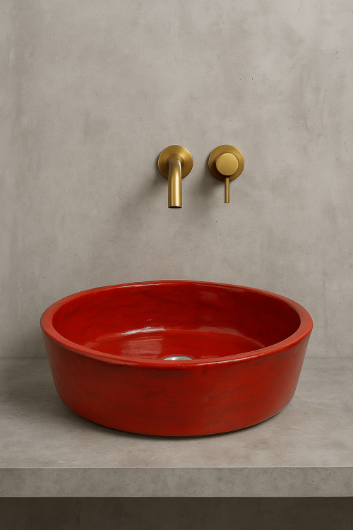 Duża umywalka misa nablatowa czerwona 43 cm