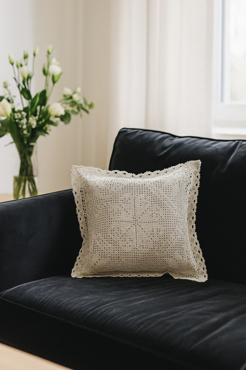 Szara poszewka z koronką 40x40 cm