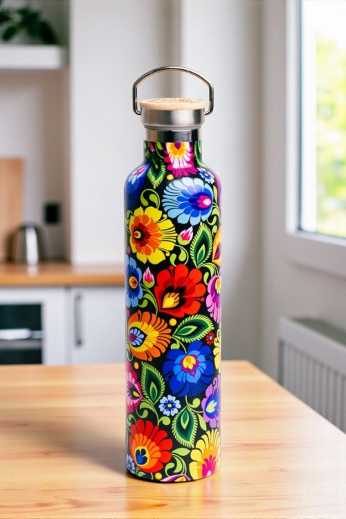 Czarna butelka termiczna termos Lucynka z zaparzaczem 1 litr