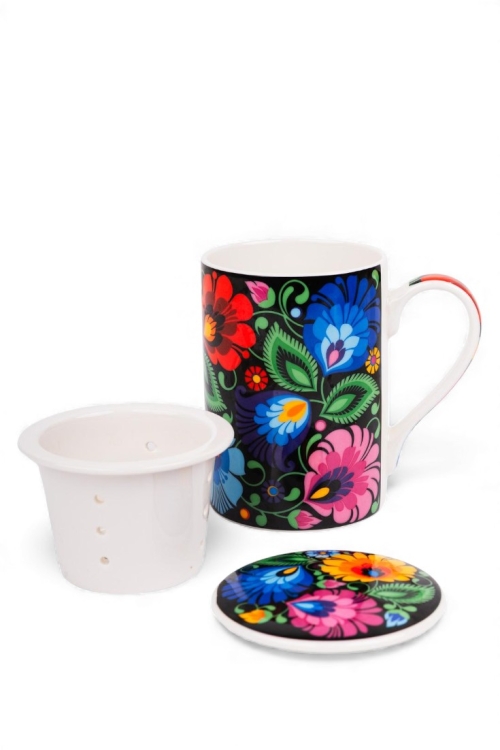 Kubek z zaparzaczem 280 ml łowicki czarny