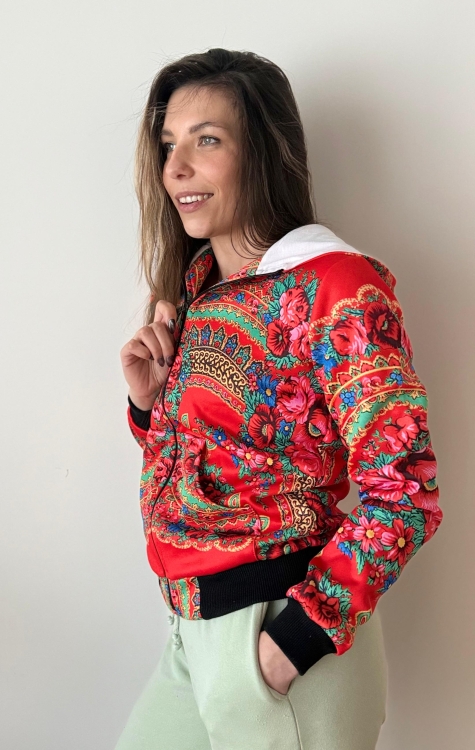 Bluza z kapturem Folky pomarańczowa Sadowska Fashion