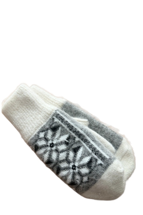 Zimowe rękawiczki wełniane jednopalczaste gwiazdki szare