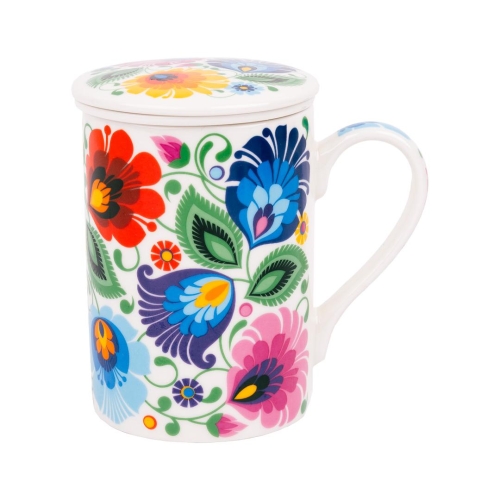 Kubek z zaparzaczem 280 ml łowicki biały