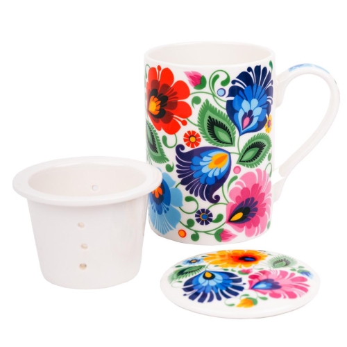 Kubek z zaparzaczem 280 ml łowicki biały