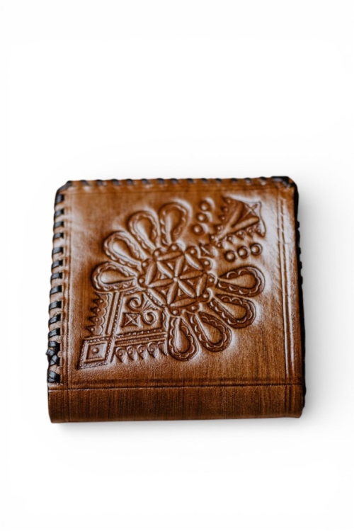 Męski skórzany portfel zdobiony rękodzieło parzenica