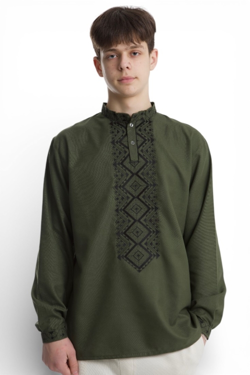 Zielona koszula męska słowiańskie wzory folk