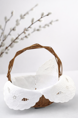 Serwetka do koszyczka z haftem richelieu - kwiat