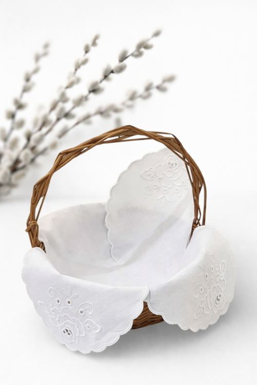 Serwetka do koszyczka z haftem richelieu - róża