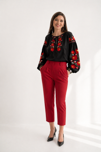 Czarna koszula bluzka kwiaty folk hafty