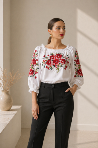 Haftowana bluzka folk kwiaty ludowe