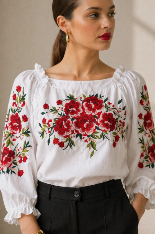 Haftowana bluzka folk kwiaty ludowe