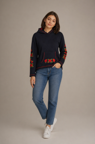 Granatowa bluza z kapturem ludowe hafty