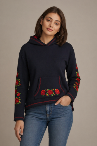 Granatowa bluza z kapturem ludowe hafty