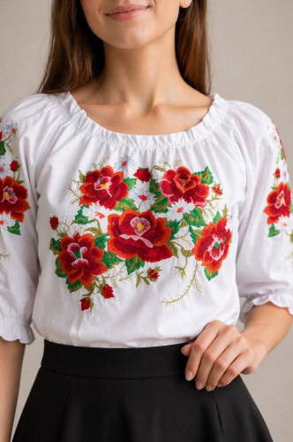 Ludowa bluzka haftowana kwiaty łowickie