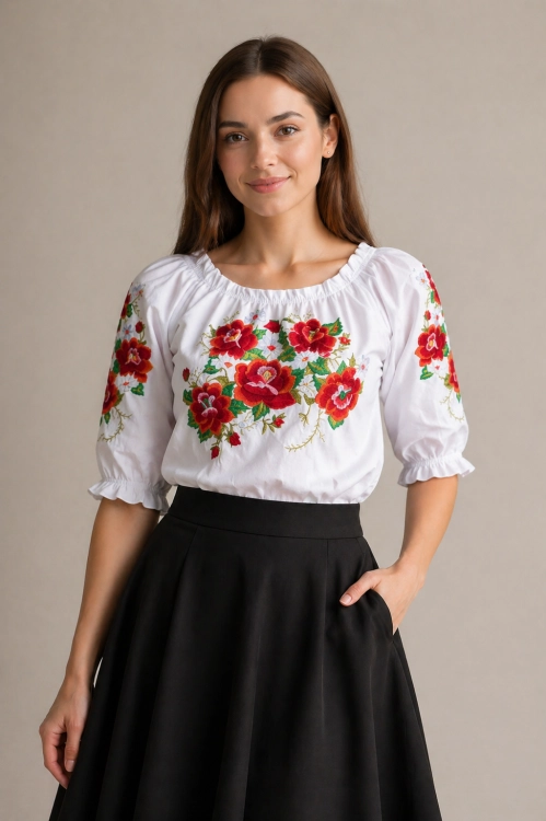 Ludowa bluzka haftowana kwiaty łowickie