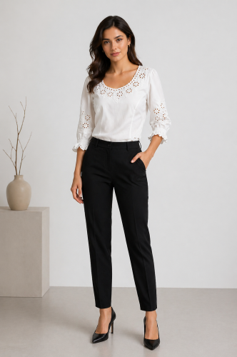 Biała damska bluzka folk haft ażurowy