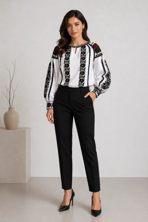 Haftowana bluzka w kwiaty z koronką