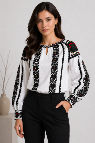 Haftowana bluzka w kwiaty z koronką