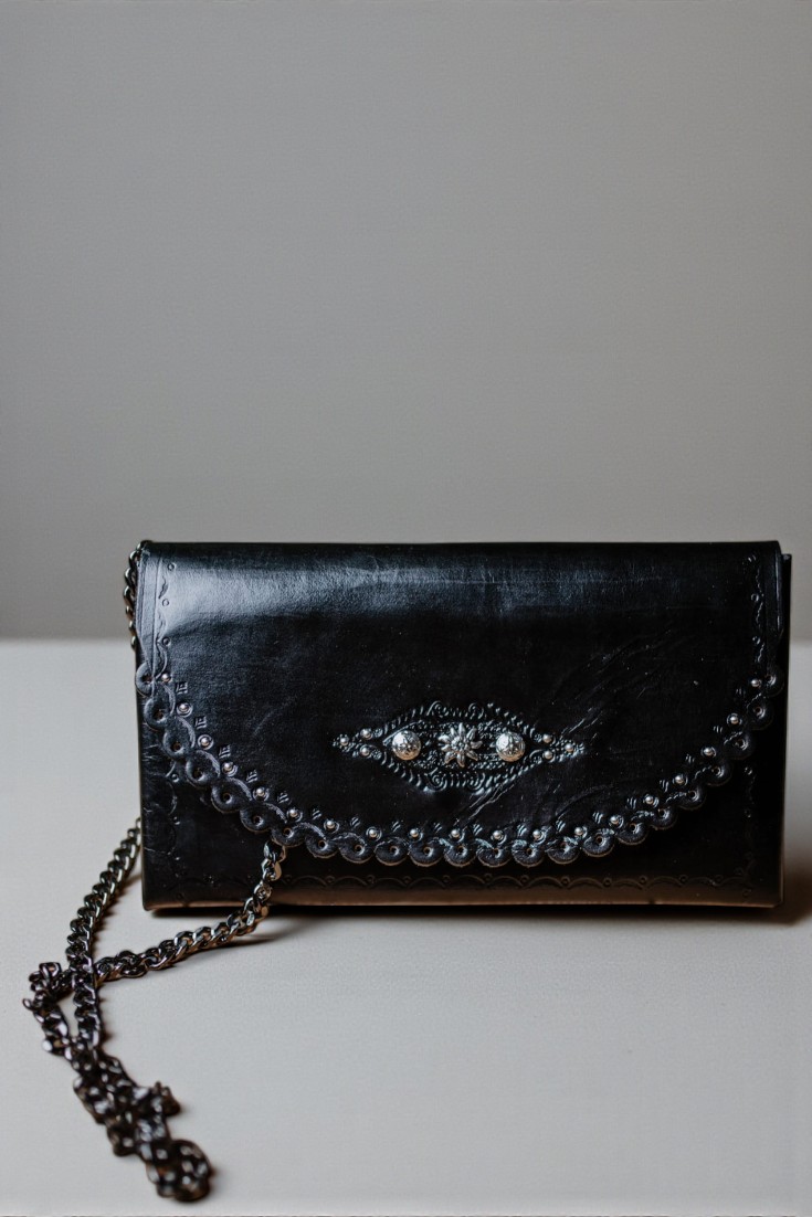 Torebka skórzana kopertówka ręcznie robiona szarotka 